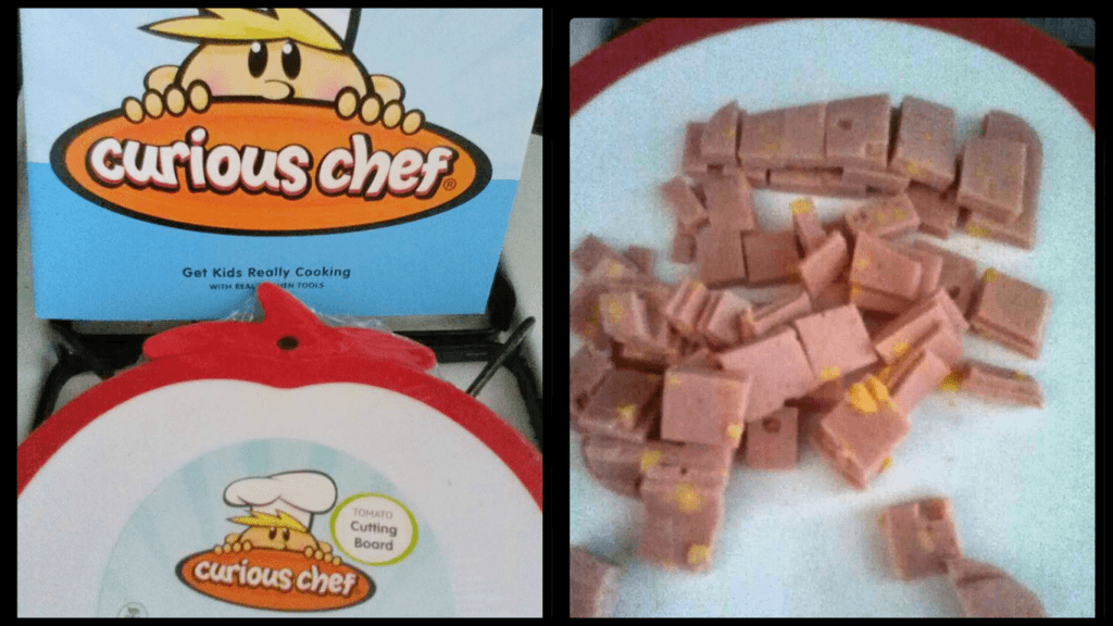Curious Chef Cutting Board with ham slices